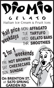 Dio Mio Gelato print ad for newspapers designed by design.1site.co"