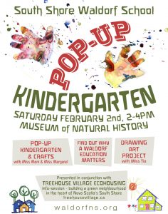 Poster designed by design.1site.co for South Shore Waldorf School's Pop-Up Kindergarten event."