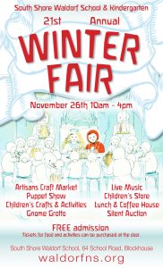 Poster for print designed by design.1site.co promoting Winter Fair at South Shore Waldorf School"